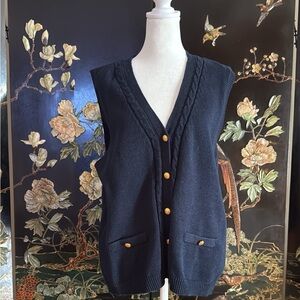 Vintage 80’s Mountain Lake Navy Sweater Vest with Gold Buttons